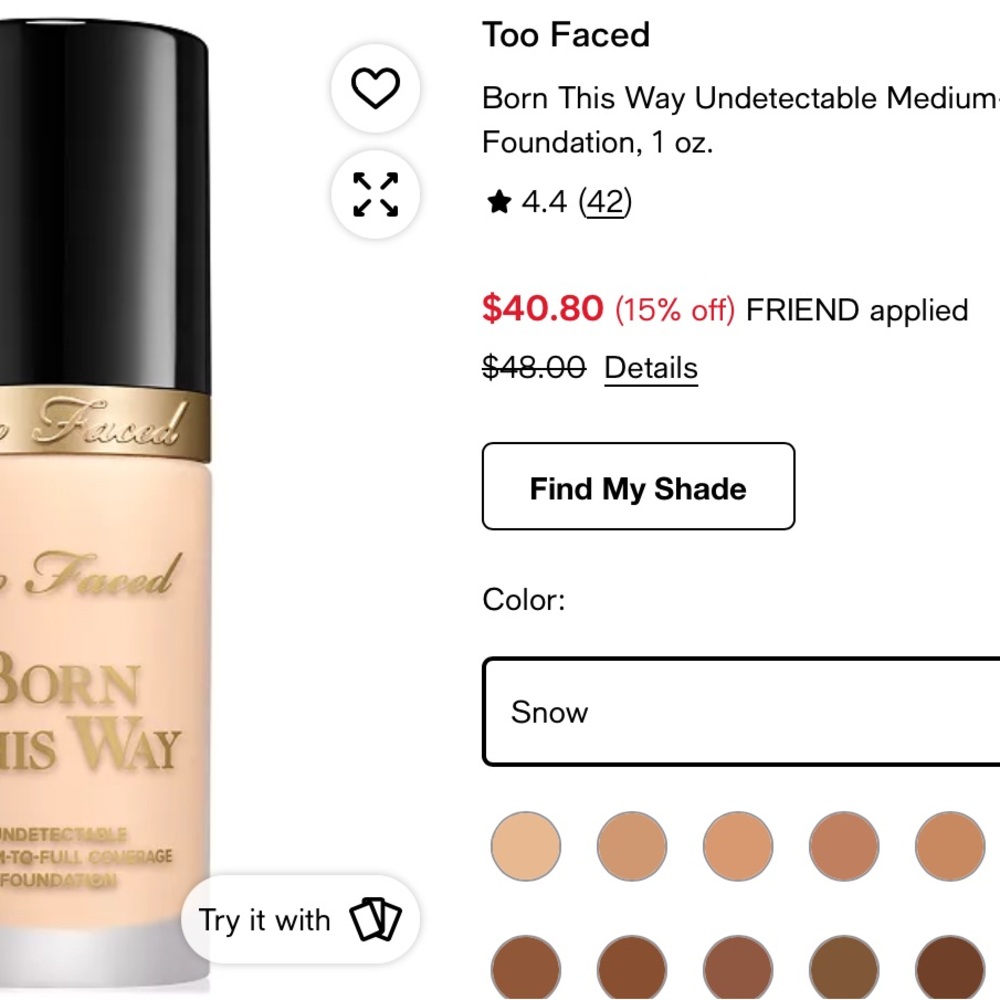 Too Faced Born This Way Foundation — Snow (Light Ivory)